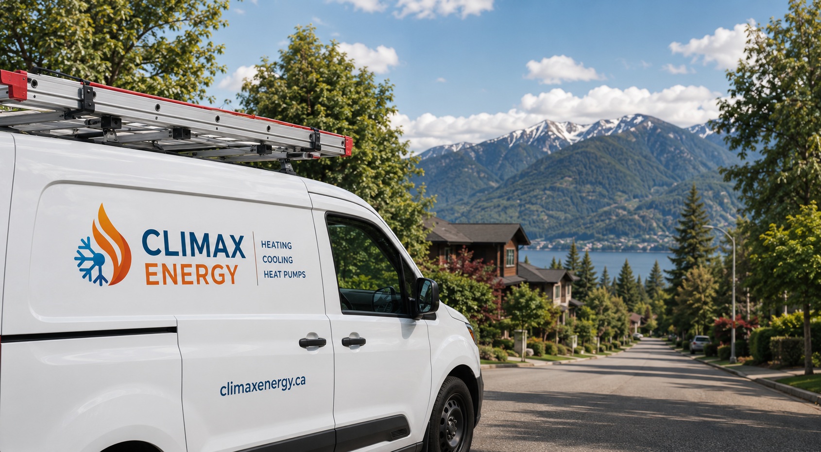 Climax Energy technician standing beside the company service van