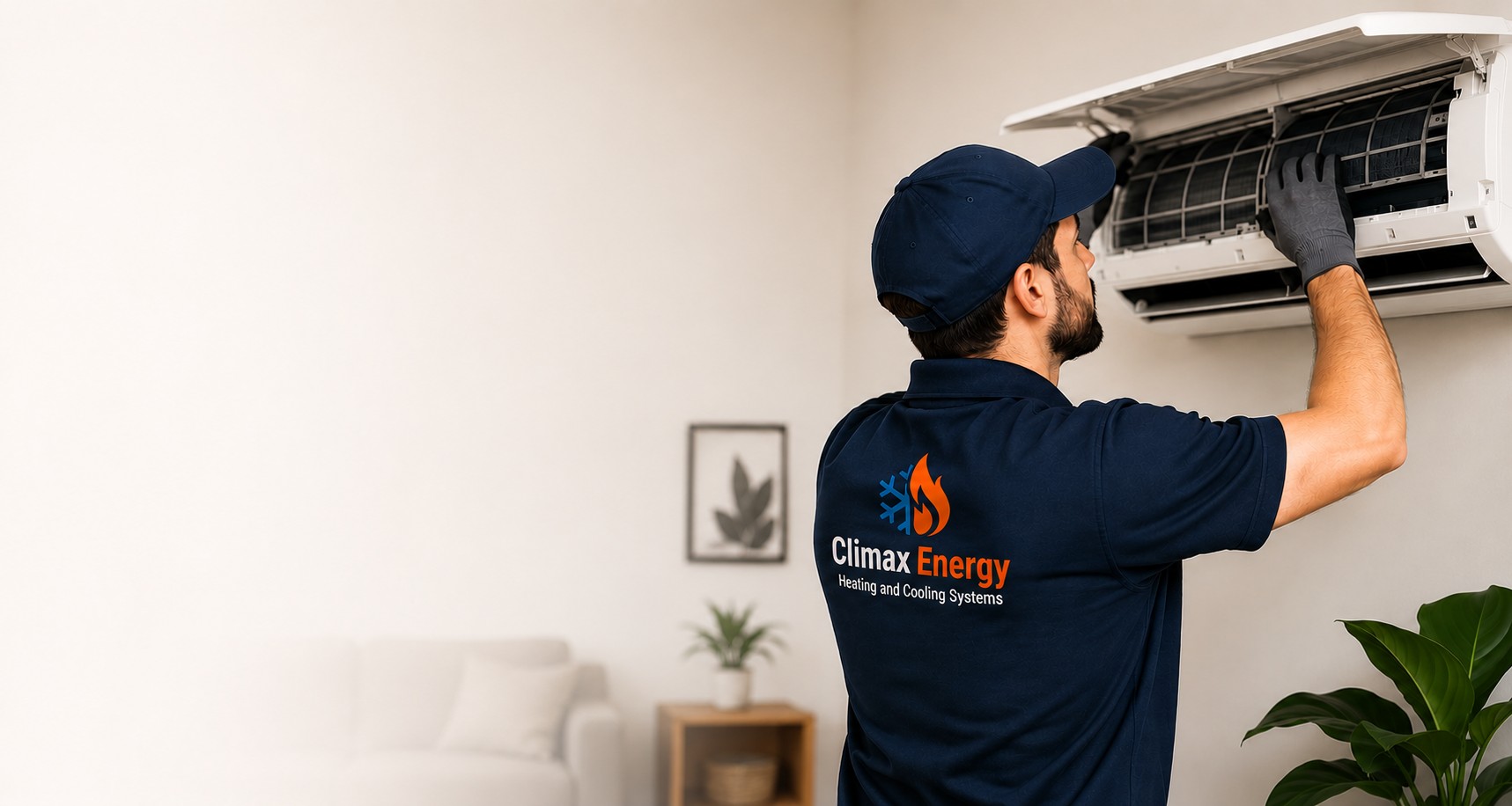 Ductless mini-split air conditioner mounted in a modern living room with clean interior design