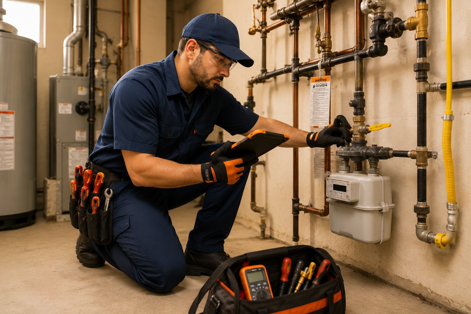 Certified gas fitter performing gas fitting work