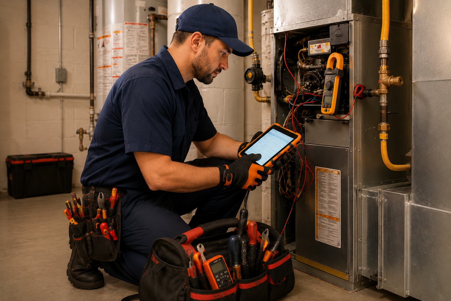 HVAC maintenance checklist infographic showing annual tune-up steps